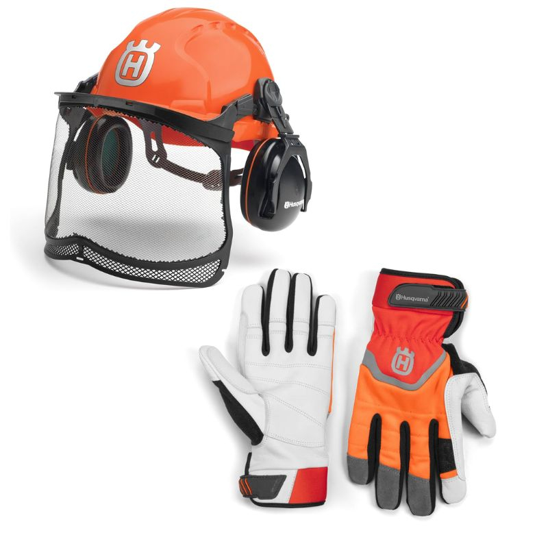 Kit casque forestier + gants anti-coupure Husqvarna Kit casque forestier + gants anti-coupure Husqvarna