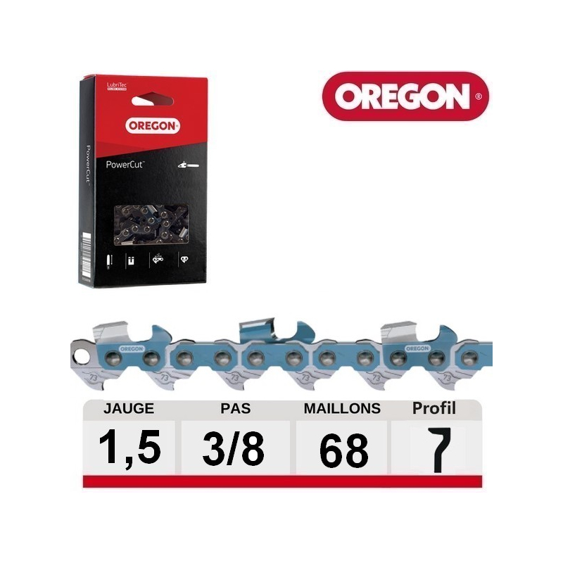 Chaine tronçonneuse Oregon carrée PowerCut 3/8 058 68 dents Chaine tronçonneuse Oregon carrée PowerCut 3/8 058 68 dents