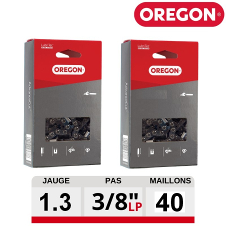 Kit 2 chaines tronçonneuse Oregon advanceCut 3/8lp 40 dents - 91VXL040E Kit 2 chaines tronçonneuse Oregon advanceCut 3/8lp 40 dents - 91VXL040E