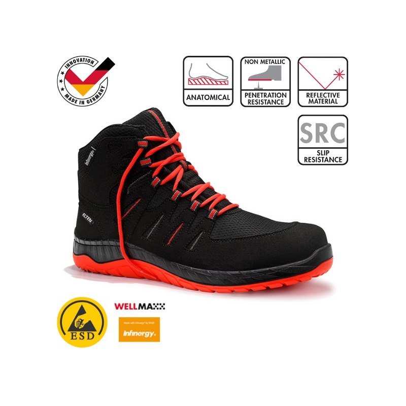 Chaussure de sécurité Elten Maddox hautes noir/rouge ESD S3S
