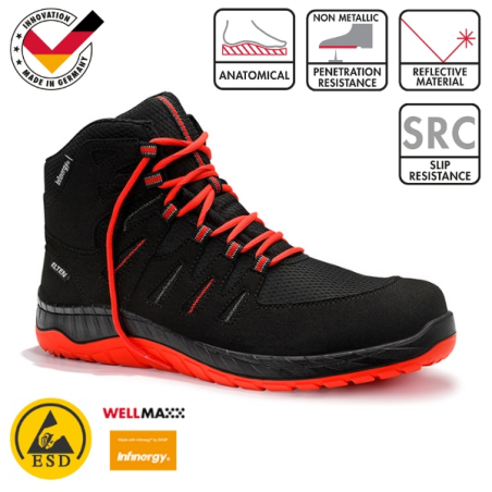 Chaussure de sécurité Elten Maddox hautes noir/rouge ESD S3S