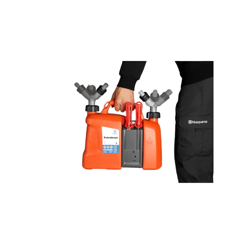 Bidon double Husqvarna essence huile 5l+2.5l avec porte-outils