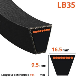 Courroie lisse trapézoïdale LB35, Longueur extérieure : 914mm