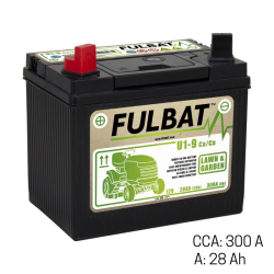Batterie tracteur tondeuse Fulbat U1-9 SLA 12V 28Ah / CCA: 300A + gauche
