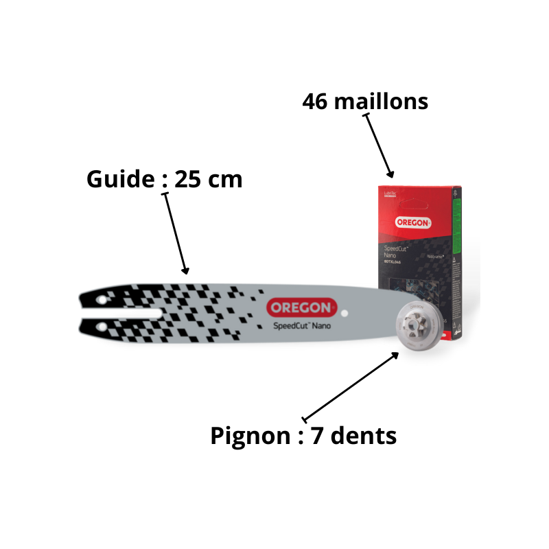 Kit guide, chaine et pignon pour tronçonneuse Stihl Speed Cut Nano Oregon 635137