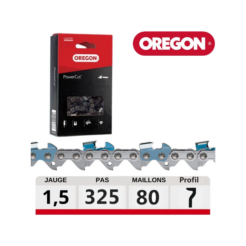 Chaine tronconneuse carrée Oregon 80 dents powercut .325", 1.5mm 21LGX080E
