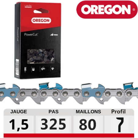 Chaine tronconneuse carrée Oregon 80 dents powercut .325", 1.5mm 21LGX080E
