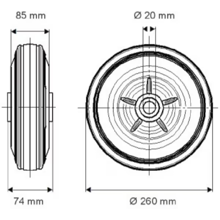 Roue brouette 260mm TENTE Dimension 3.00-4 - PQR2608520