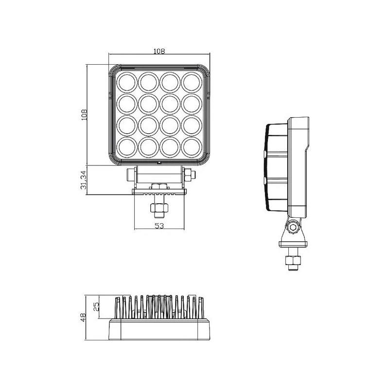 Projecteur travail LED carré universel 25W