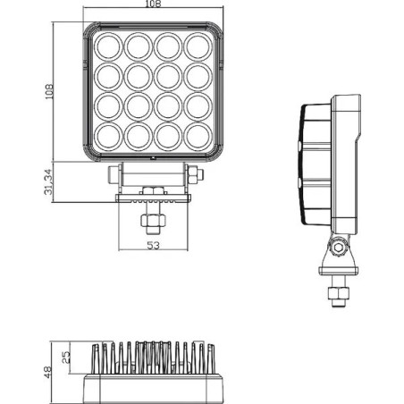 Projecteur travail LED carré universel 25W