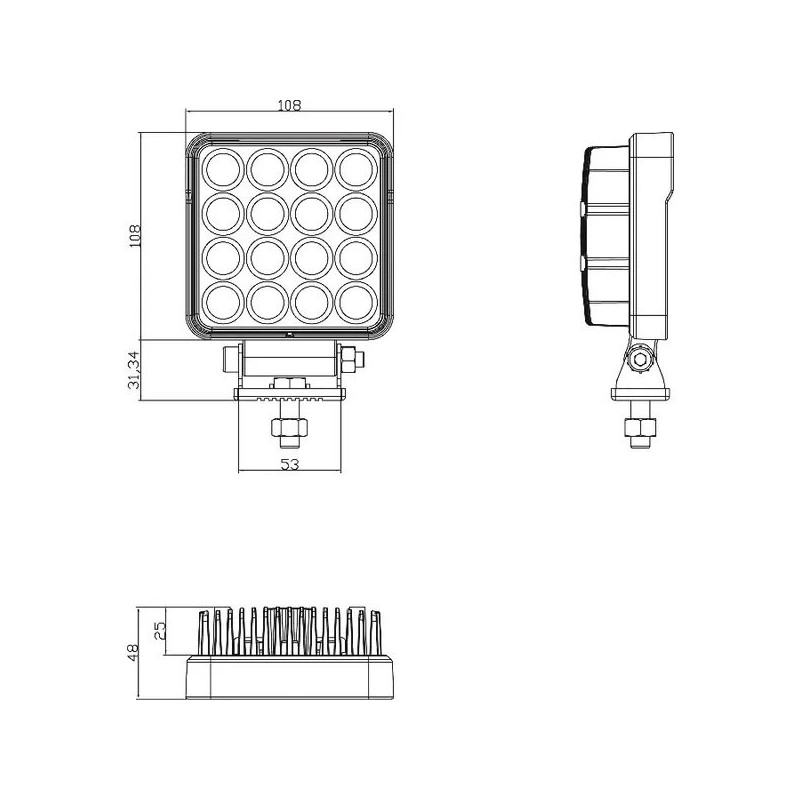 Projecteur travail LED carré universel 25W