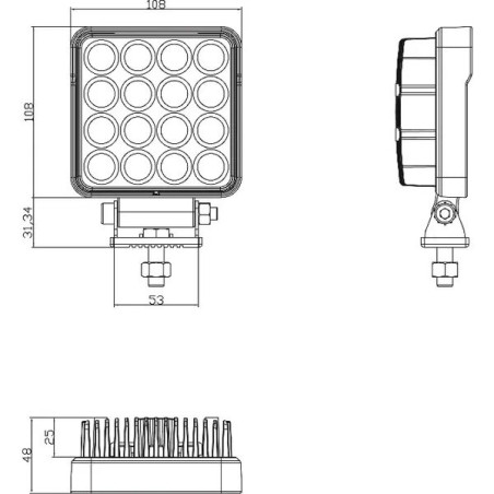 Projecteur travail LED carré universel 25W