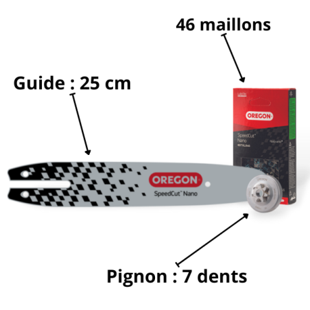 Kit guide, chaine et pignon pour tronçonneuse Stihl Speed Cut Nano Oregon 635137