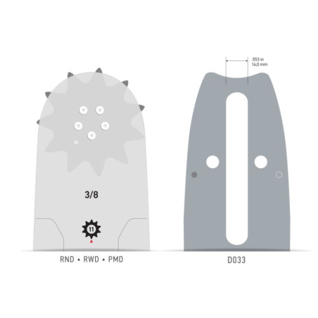 Guide-chaine pour tronçonneuse Dolmar 3/8", 050"  208RNDD033 PowerCut Oregon