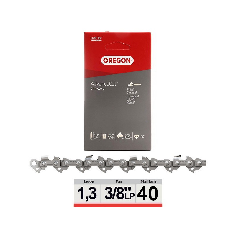 Chaîne Oregon 91PX040E Pour élagueuse – 25cm, Pas 3/8, 40 Maillons, Compatible Nombreuses Marques