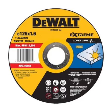 Disque de coupe 125X22,2 mm, moyeu plat Dewalt