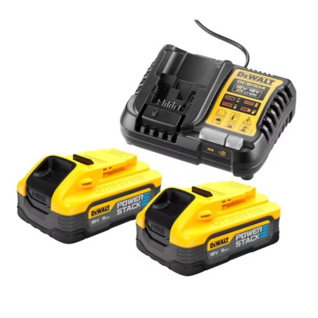 Pack 2 batteries POWERSTACK XR 18V 5Ah Li-Ion + chargeur Dewalt